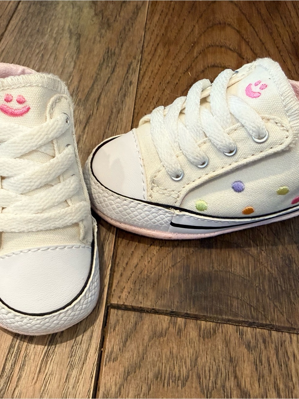 Baby Converse Canvas Sneakers with Pastel Polka Dots - White